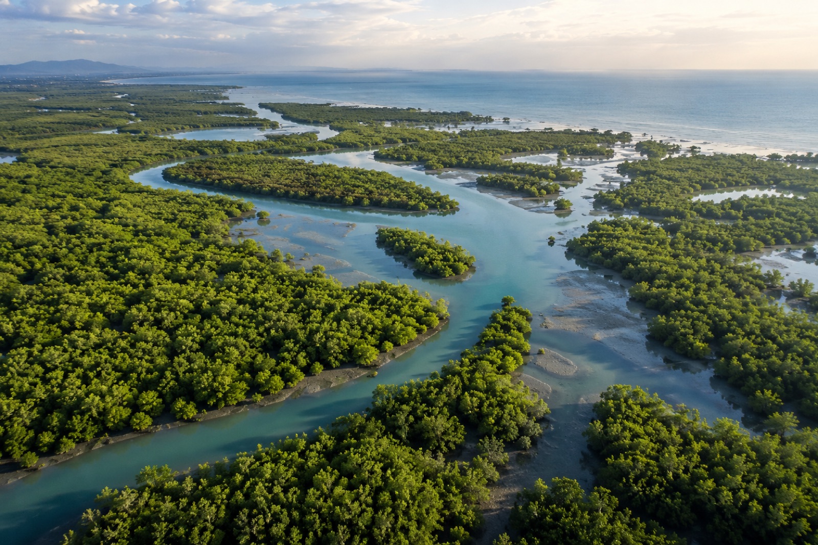 Aerial view of a mangrove river delta