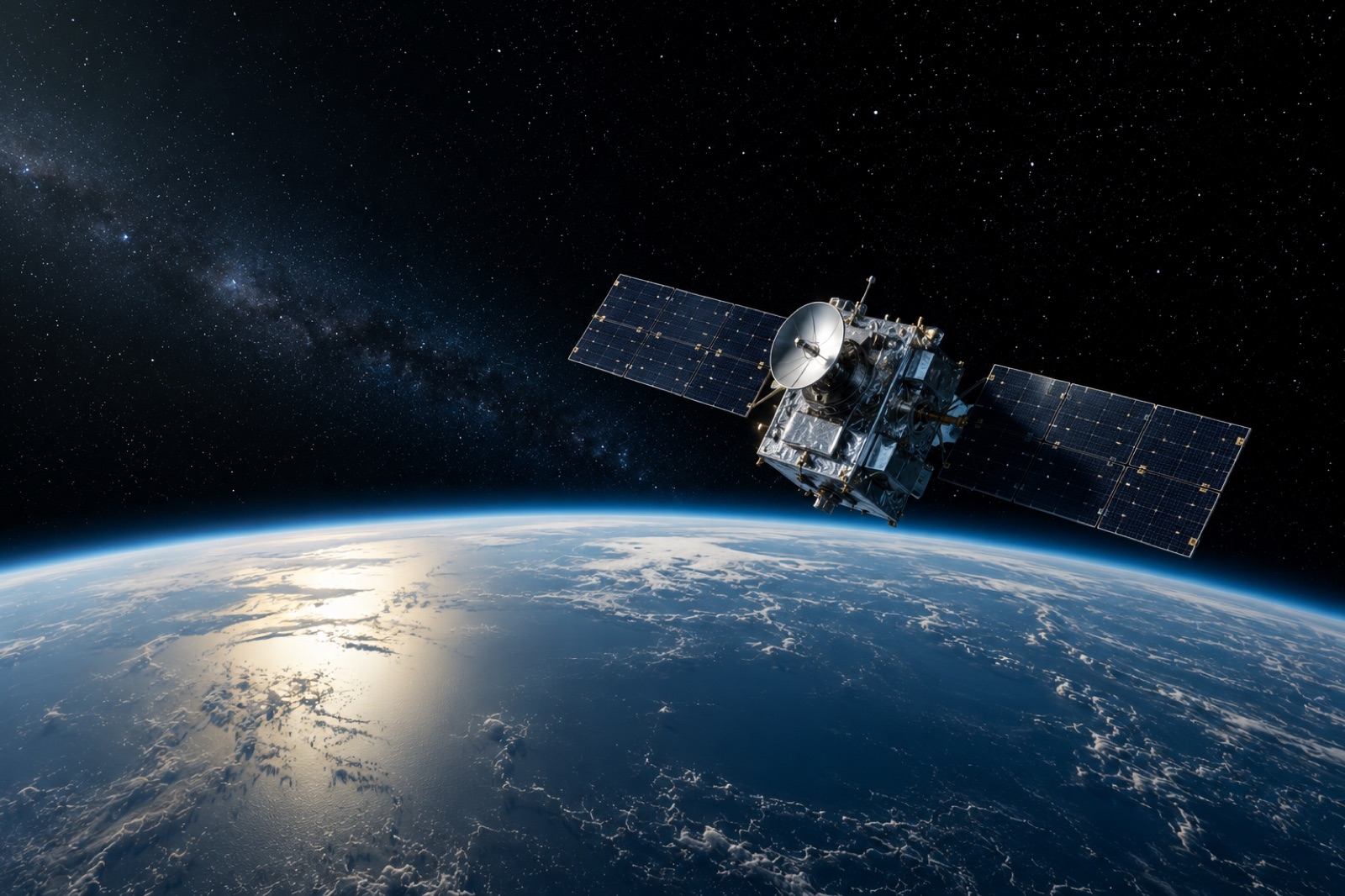 A satellite above Earth against a starfield